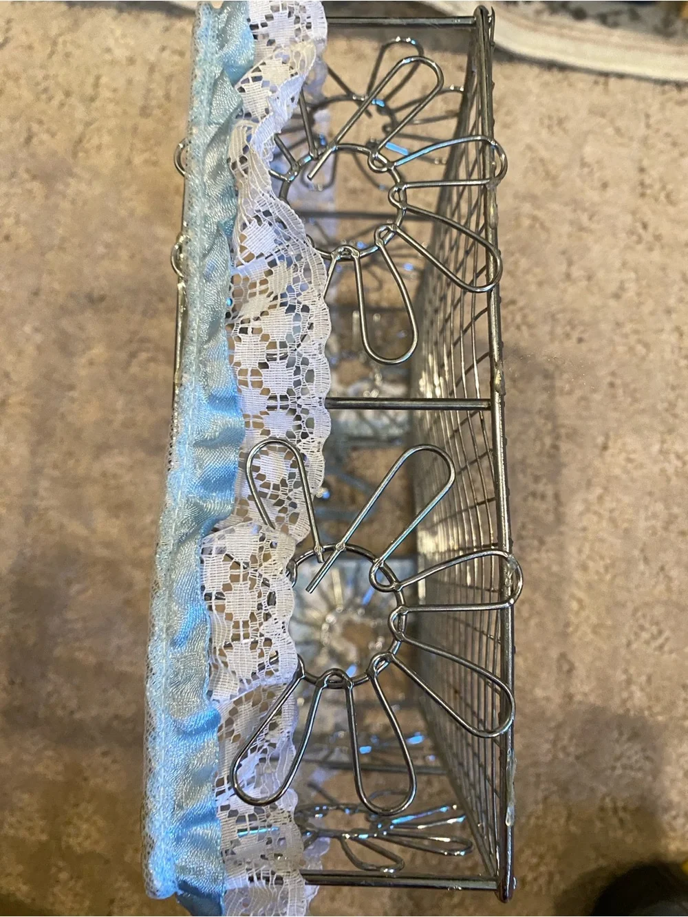 Basket, Metal Floral Divided Organizer Silver Finish